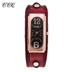 CCQ Элитный бренд Винтаж розовое золото ремень из натуральной кожи часы Для женщин Аналоговые кварцевые часы в стиле кэжуал часы наручные