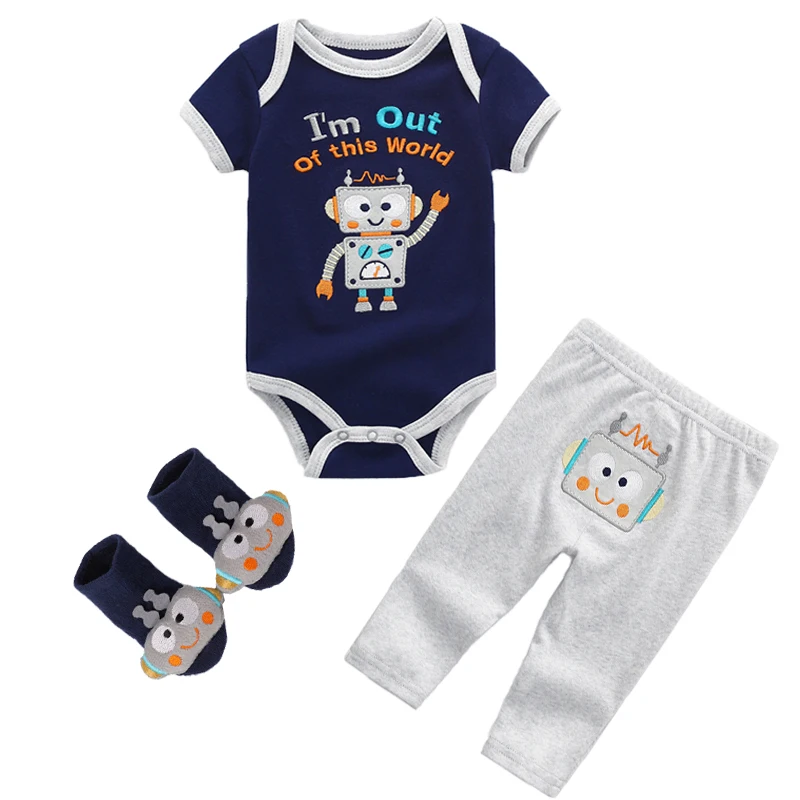 

2019 Newest Fashion Style 3Pcs/Lot Unisex Bodysuit Solid Cotton O-Neck Short Sleeve Clothing Set Baby Girls Boys Clothes Bebe