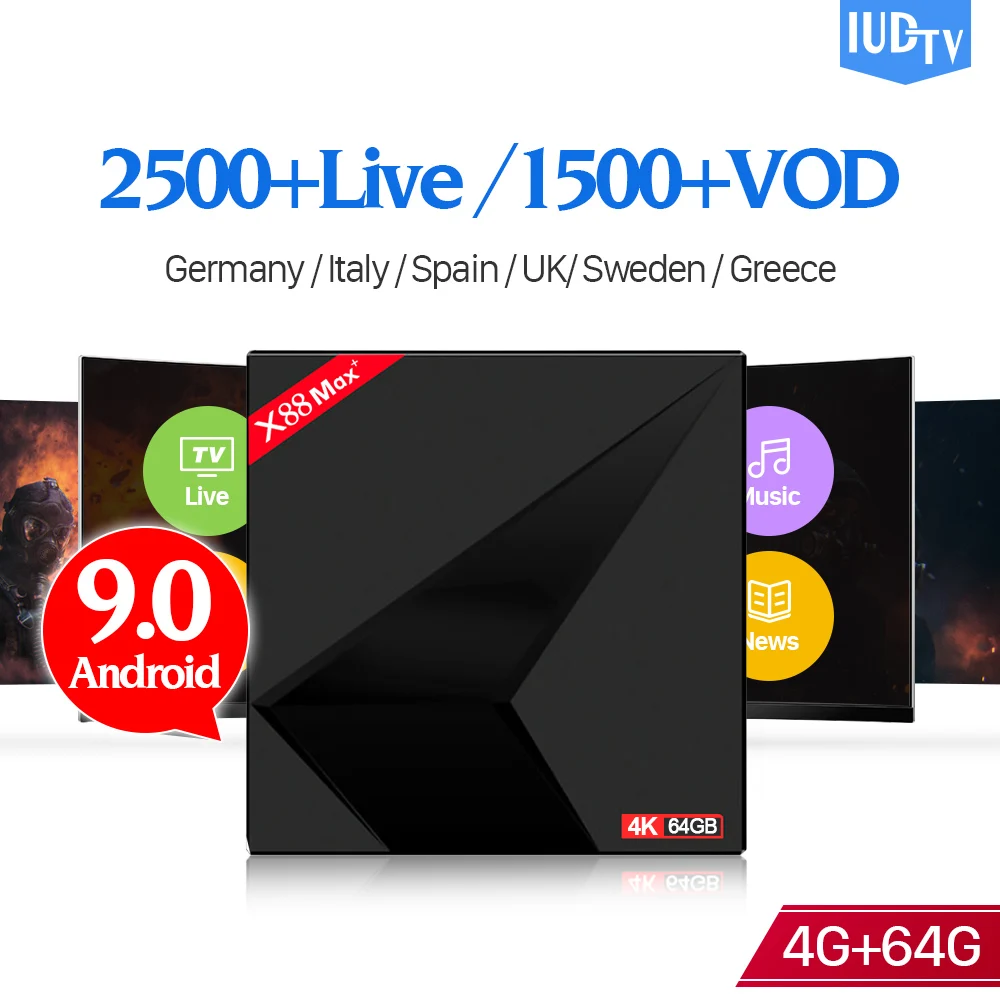 

X88 MAX Android 9.0 Tv Box BT4.0 Iptv Sweden With 1 Year IUDTV Account RK3328 4GB 64GB Italy Spain UK Germany Greece IPTV Box