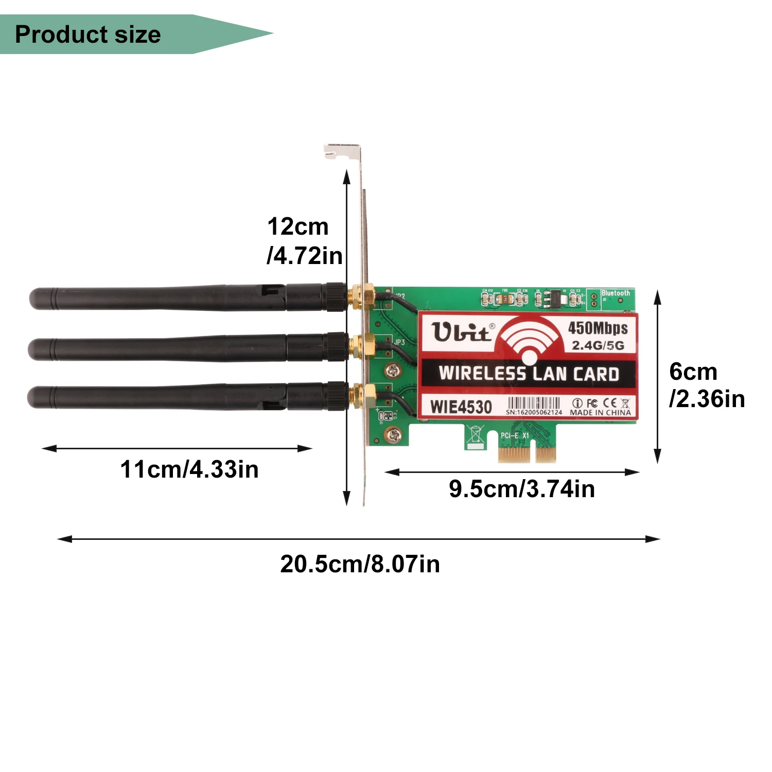 Ubit беспроводной PCI-E экспресс-карта WiFi сетевая карта Поддержка двухдиапазонный (2,4 ГГц 450 Мбит/с или 5 ГГц 450 Мбит/с) с 3 шт. антенна