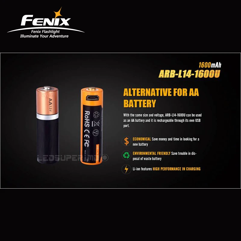 Заводская цена Fenix ARB-L14-1600U 1600mAh USB литий-ионная аккумуляторная батарея с защитой от короткого замыкания