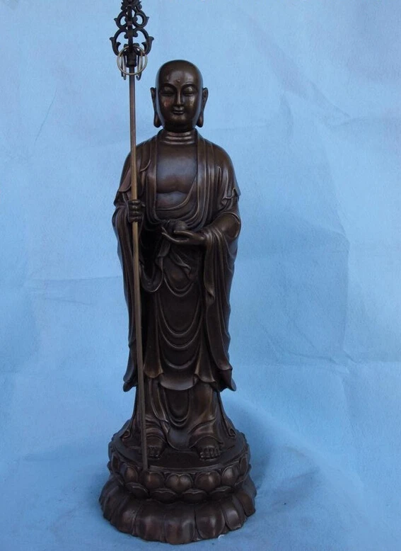 

USPS to USA S1059 19 Tibet Buddhism Temple Copper Bronze Jizo Rohan ksitigarbha God Buddha Statue (B0328)
