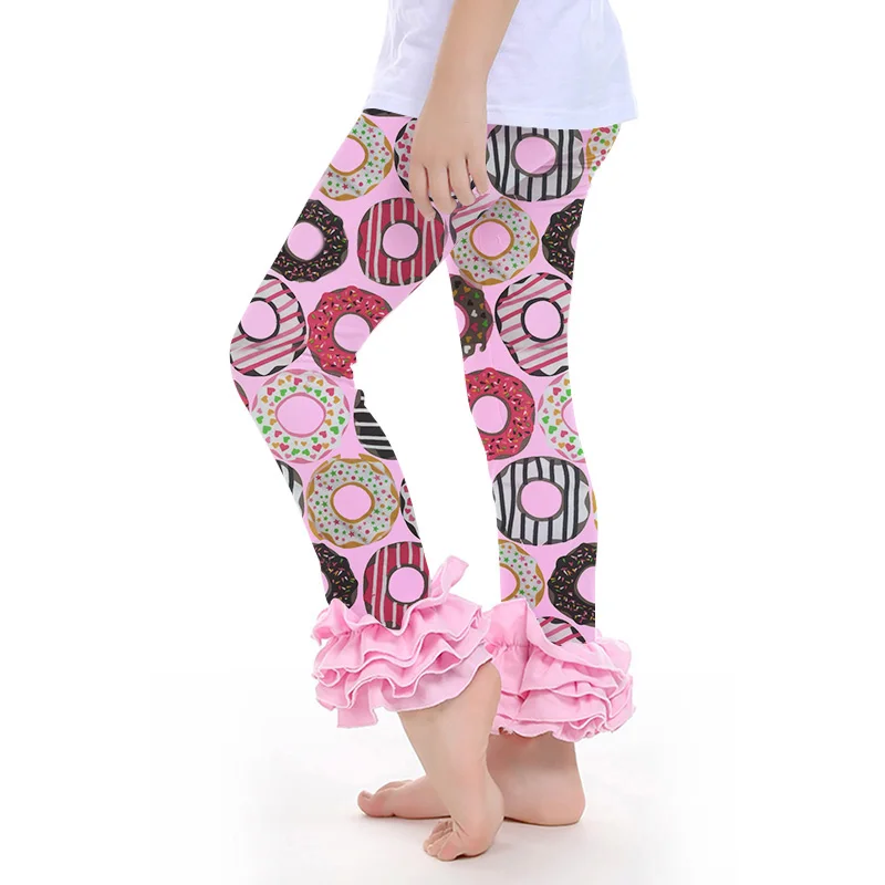 Штаны с рюшами; леггинсы; Эксклюзивная одежда; Одежда для маленьких девочек; украшение с рюшами; брюки с цветочным узором; штаны с цветочным узором;