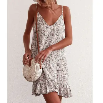 

Women Sleeveless Strappy Boho Floral Short Mini Dress Summer Sundress Loose Casual Beach Holiday Dresses