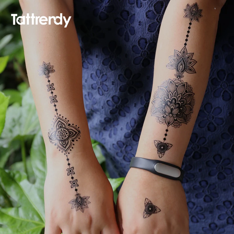 089 30 De Réductionfemmes Noires Henné Temporaire Tatouage Autocollants Dentelle Grande Fleur Indienne Sexy Bras épaule Flash Tatouages Faux
