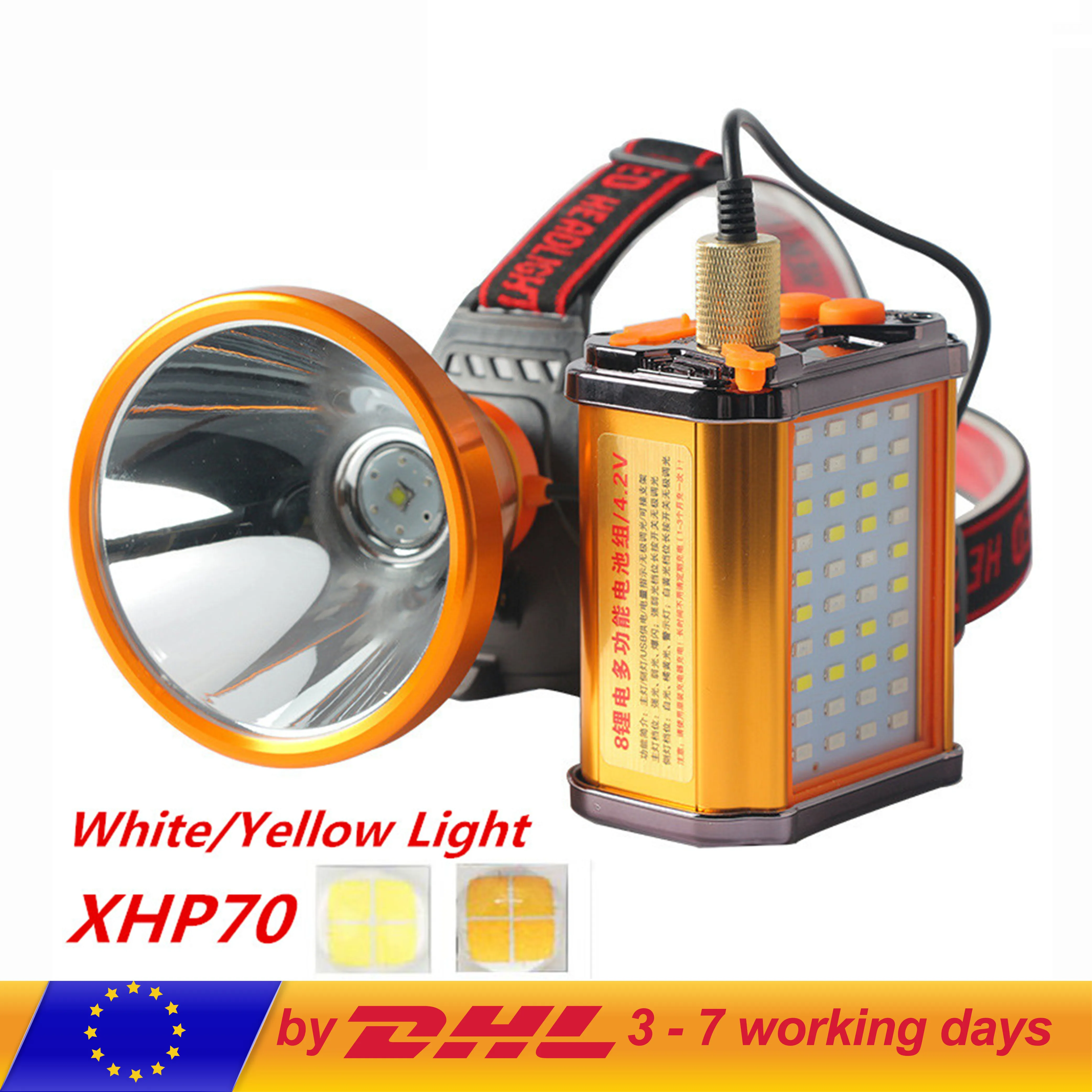 

8*18650 21000mAh Battery XHP70 LED Head Lamp Headlamp Headlight Torch Lantern 1700metrs Long Distance for Hunting Light