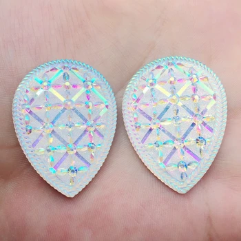 

DIY 30*40mm Water drop White AB Resin Rhinestone Crystal Flatback Beads Sew On Craft -E630