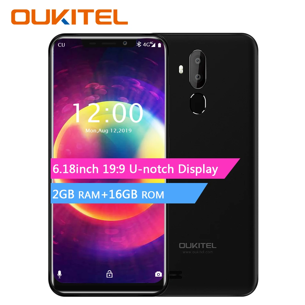 OUKITEL C12 3g смартфон 6,18 "Android 8,1 MT6580 4 ядра 1. 3g Hz 2 GB + 16 GB 8MP + 0.3MP Face ID Пресс отпечатков пальцев мобильный телефон