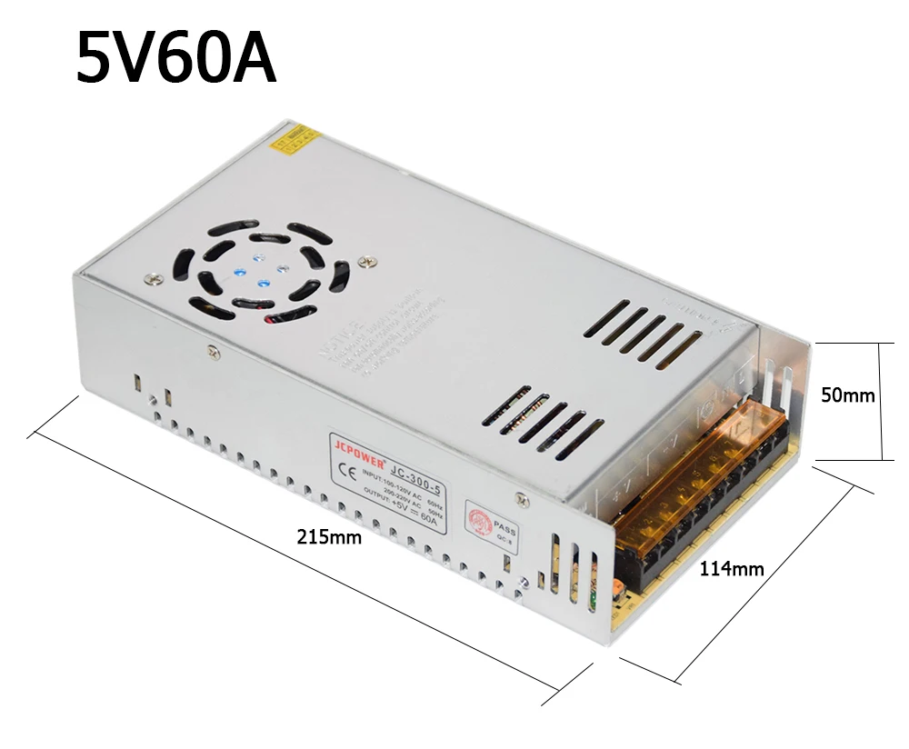 Светодиодный Driver110V 220 В к DC5V 60A 300 Вт коммутации Питание драйвер для Светодиодные ленты AC 110-240 В Вход к DC 5 В Бесплатная доставка