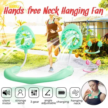 

Hand Free Neckband Fans USB Rechargeable Portable Fans 1200mA Battery Operated Dual Wind Head 3 Speed Adjustable Fan