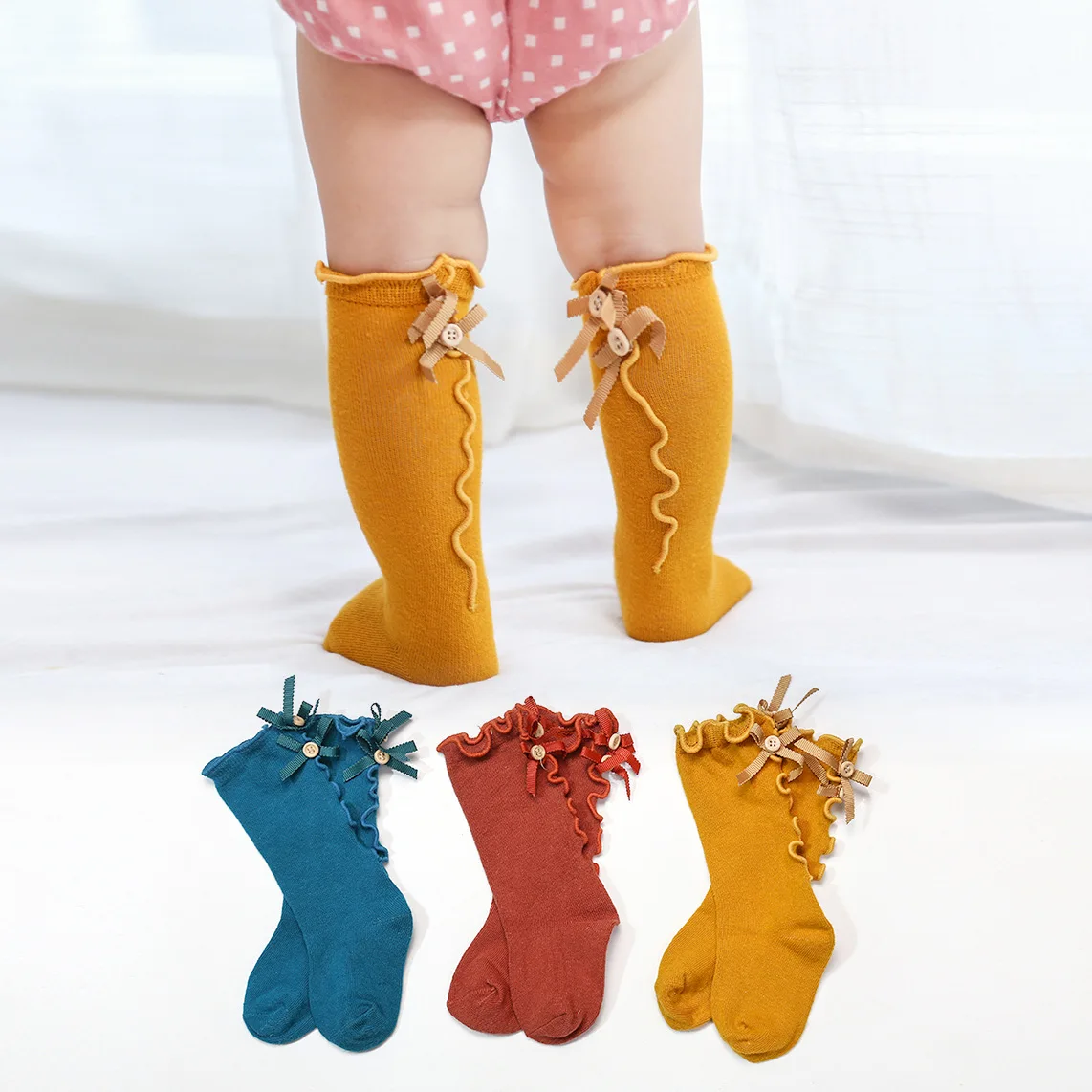 

8302SC New Spring and Autumn Butterfly Knot and Mulberry Side Baby Socks Children's Socks All-cotton Girl's Lace