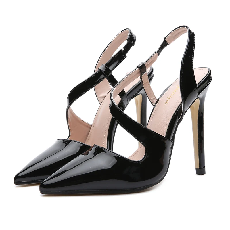 

2019 Sexy Women Sandals Strappy 11.5cm High Heel Sandals Gladiator Stilettos Lady Strap Black Nude Pointed Toe Fashion Shoes