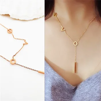 

KSRA 2019 Fashion Brand Woman Jewelry Rose Gold Color Micro Zircon LOVE Pendant Necklace 316 L Stainless Steel Bijoux Femme Gift