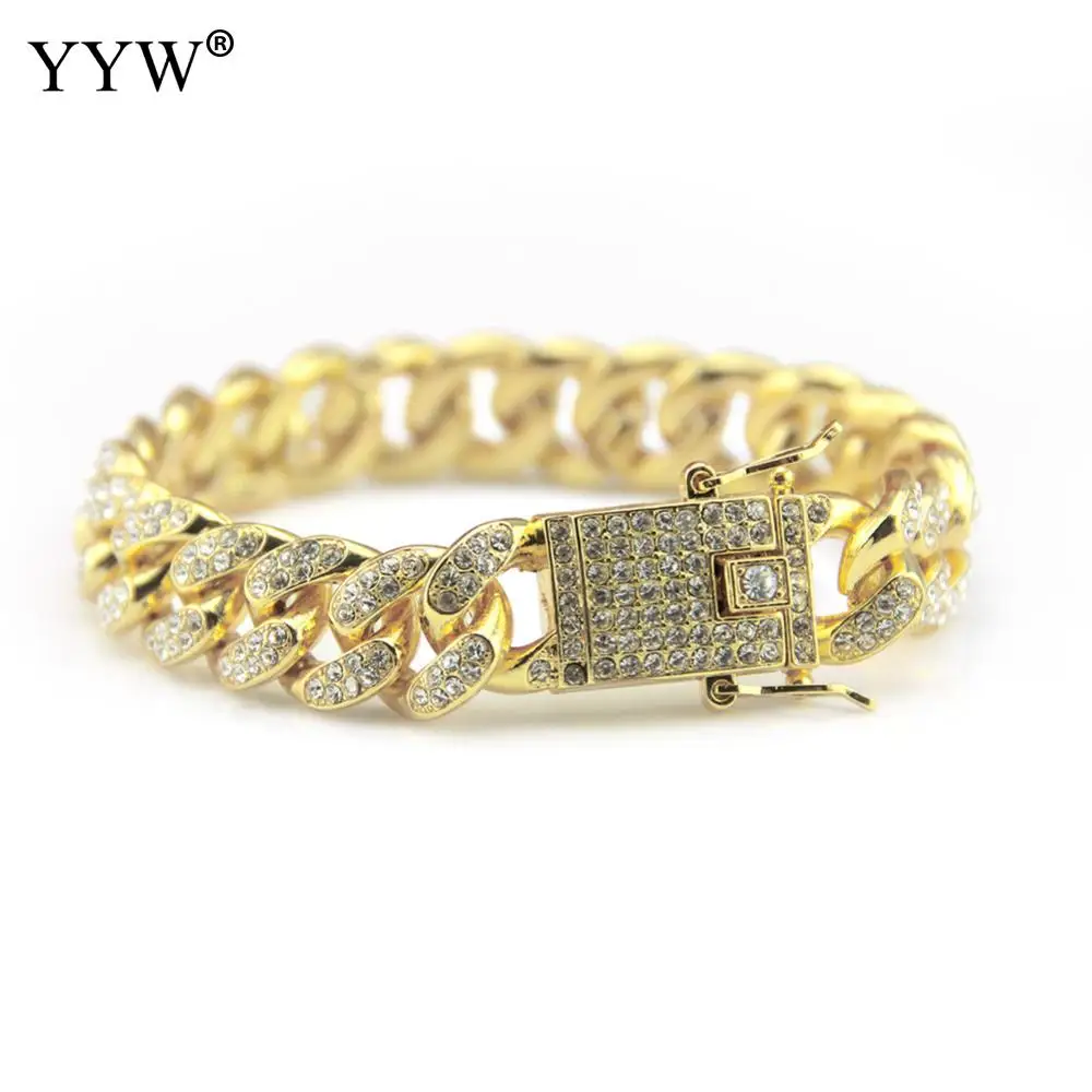 

YYW Men's Bracelet Gold Miami Curb Cuban Link Chain Bracelets For Men Iced Out Hip Hop Jewelry Dropshipping