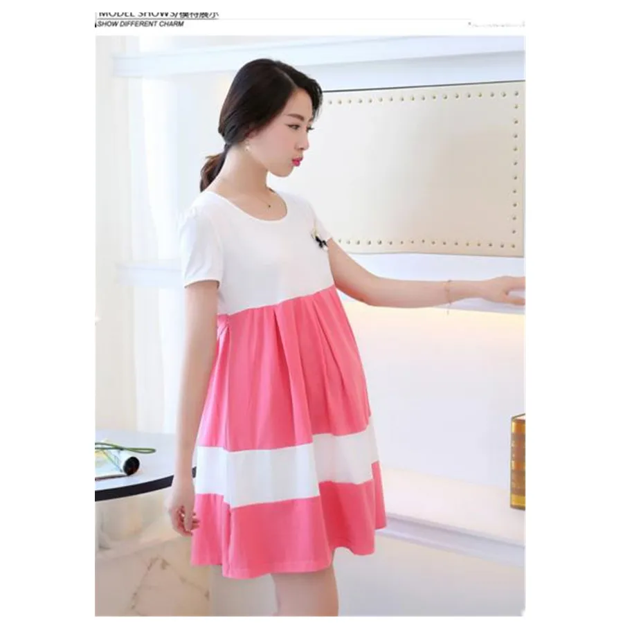 

Free Shipping 2016 Summer Cotton Short-sleeved Maternity Dress XXL yard Korean Pregnant Women Dress 200 pounds