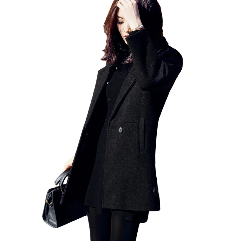 

VogorSean Winter Womens Wool Coat Jacket Blends 2018 High Quality Regular length Woolen Winters Women Coats Jackets Black
