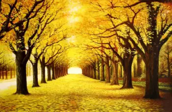 

Beautiful Oil painting autumn season landscape with yellow trees forest canvas