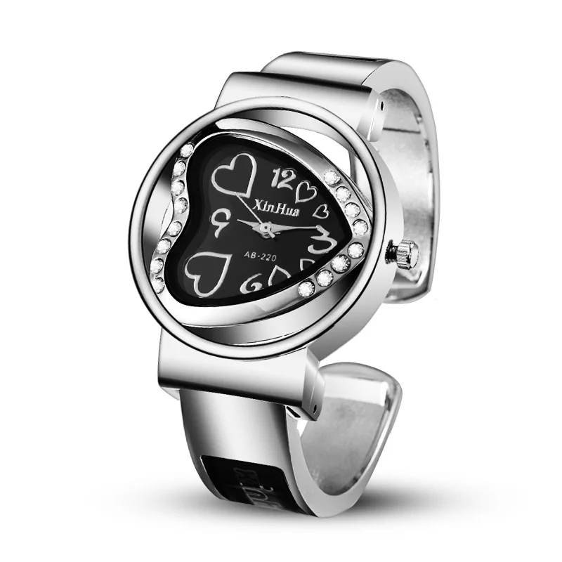 

Fashion XINHUA Bangle Watch Women Watches Full Steel Quartz Bracelet Bangle Watch Heart-shaped dial Rhinestone Watch reloj mujer