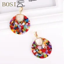 Богемные цветные круглые акриловые Висячие серьги из смолы для женщин,, дизайнерские массивные серьги в форме золотого Металла, свадебные ювелирные изделия