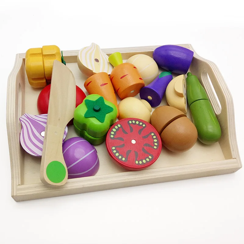 Children Wooden Simulation Kitchen Toys Set Cut Vegetables Toy Preschool Montessori Educational Toys Gift