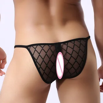 

Sexy Mini Briefs Men's Mesh Underwear Breathable Panties Gauze Mesh U Convex Men Gay Brief Bikini Brand Cueca