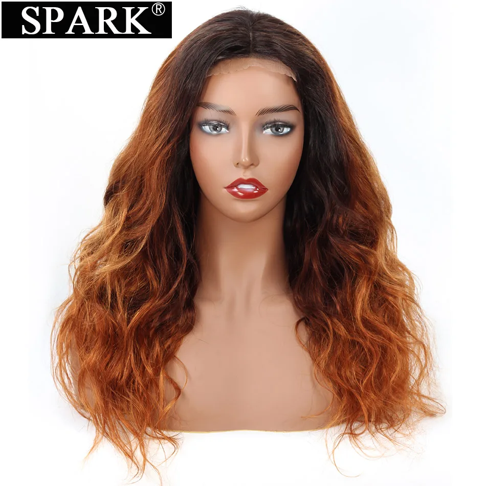 SPARK Ombre бразильский объемный волнистый парик из человеческих волос Remy, изготовленный из 3 пучков с закрытием, 250% плотность, парик с кружевным