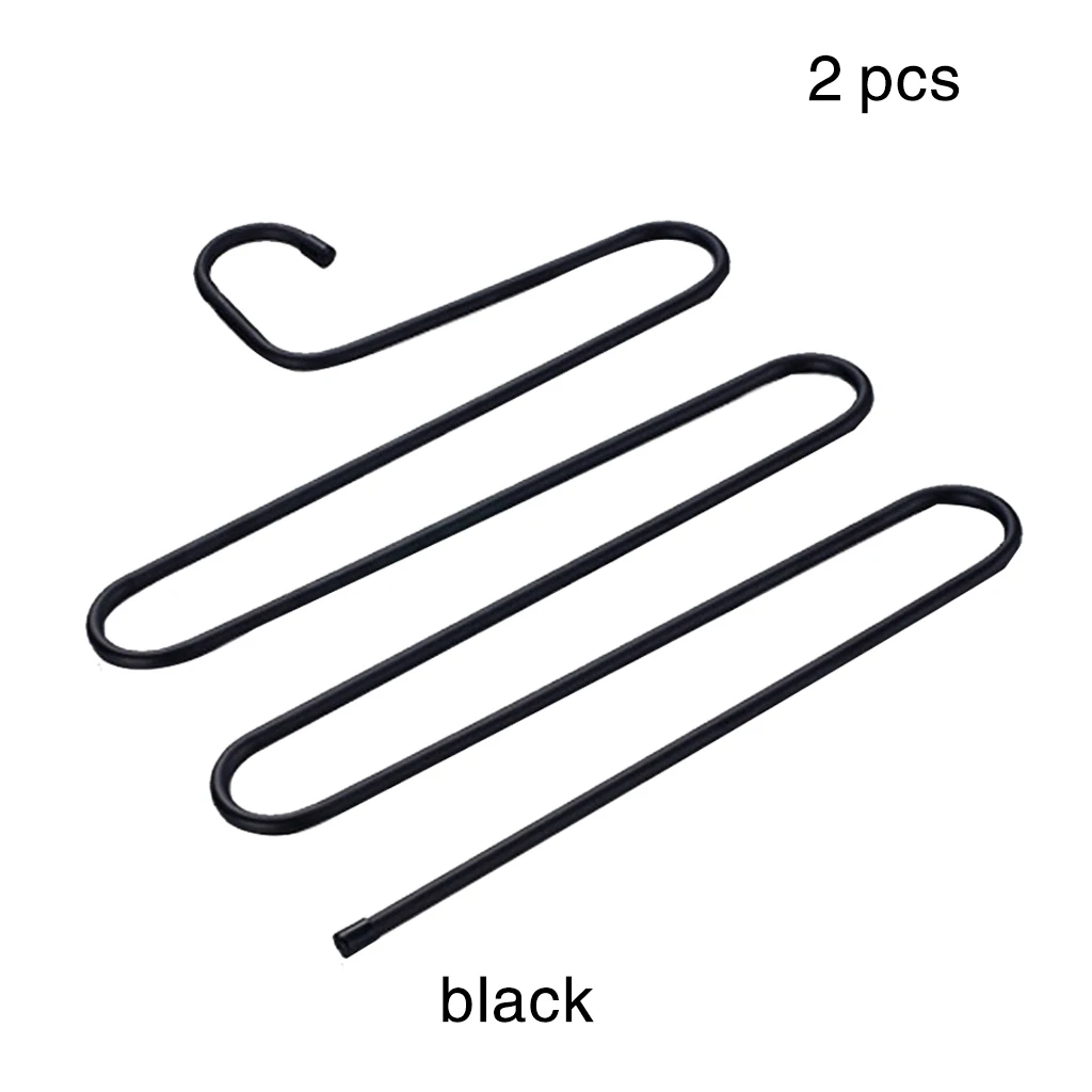 2 шт. мульти-функциональное железо S-Тип стеллаж для брюк Нержавеющая сталь мульти-Слои стеллаж для брюк, Не оставляющий следов надежный дизайн для взрослых вешалка для брюк J09 - Цвет: Черный