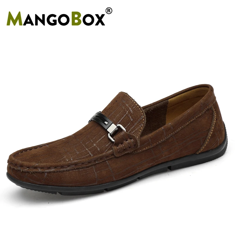 

Men's Loafers Big Size Genuine Leather Spring/Summer Mangobox Slip-On Soft Flexible Flat Footwear 2019 Fashion Leather Loafers