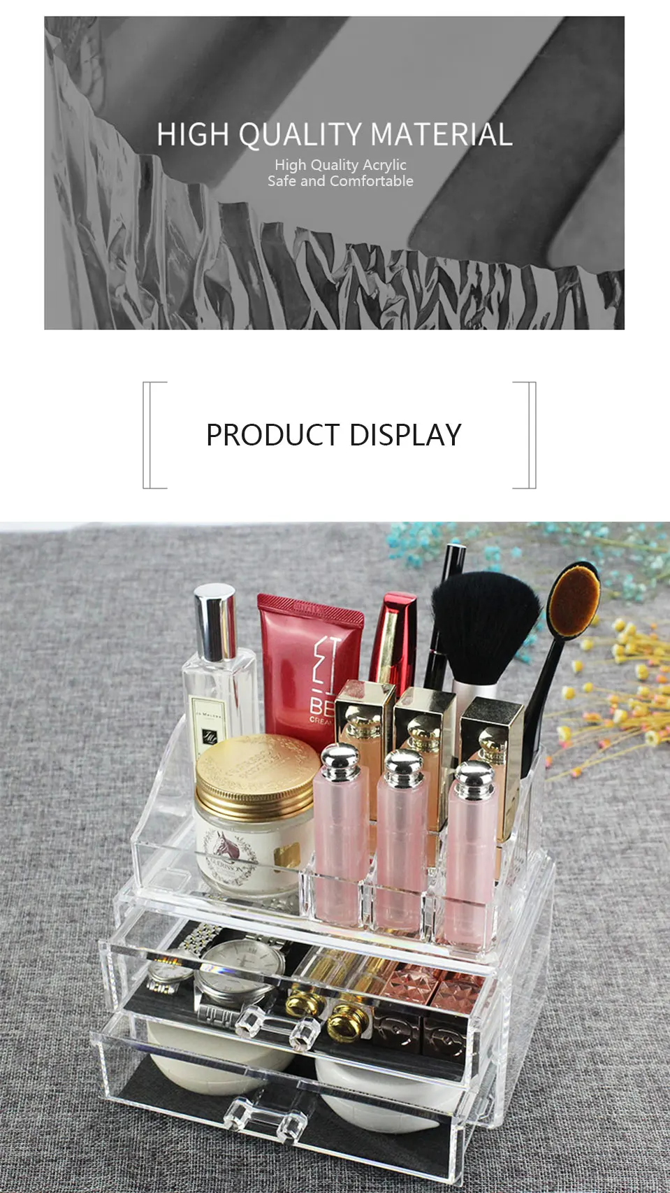 Clear Acrylic Makeup Organizer With Drawers Make Up Organizer Plastic Storage Box Jewelry Lipstick Brushes Cosmetic Case_07