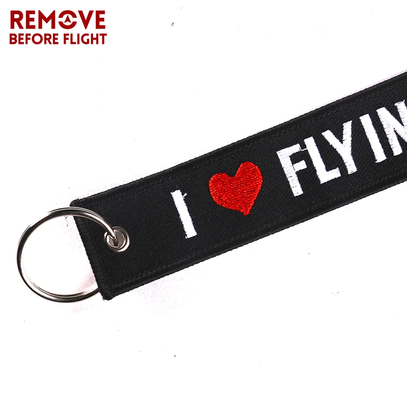 Remove Before Flight OEM Keychain Jewelry Safety Label Embroidery I LOVE FLYING Key Ring Chain for Aviation Gifts 6