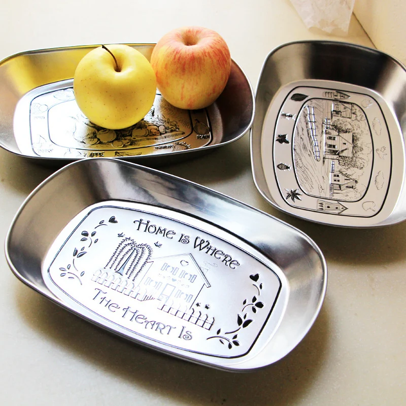 

Retro Letter Print Silver Metal Tray Bowl For Fruit Nordic Style Oval Candy Organizer Plant For Home Jewelry Display