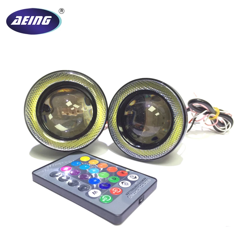 

AEING 2pcs Universal Car RF Wireless Control 3.5" LED RGB Color Fog Lights Angel Eye Rings with Lens DC12V GGG DRL