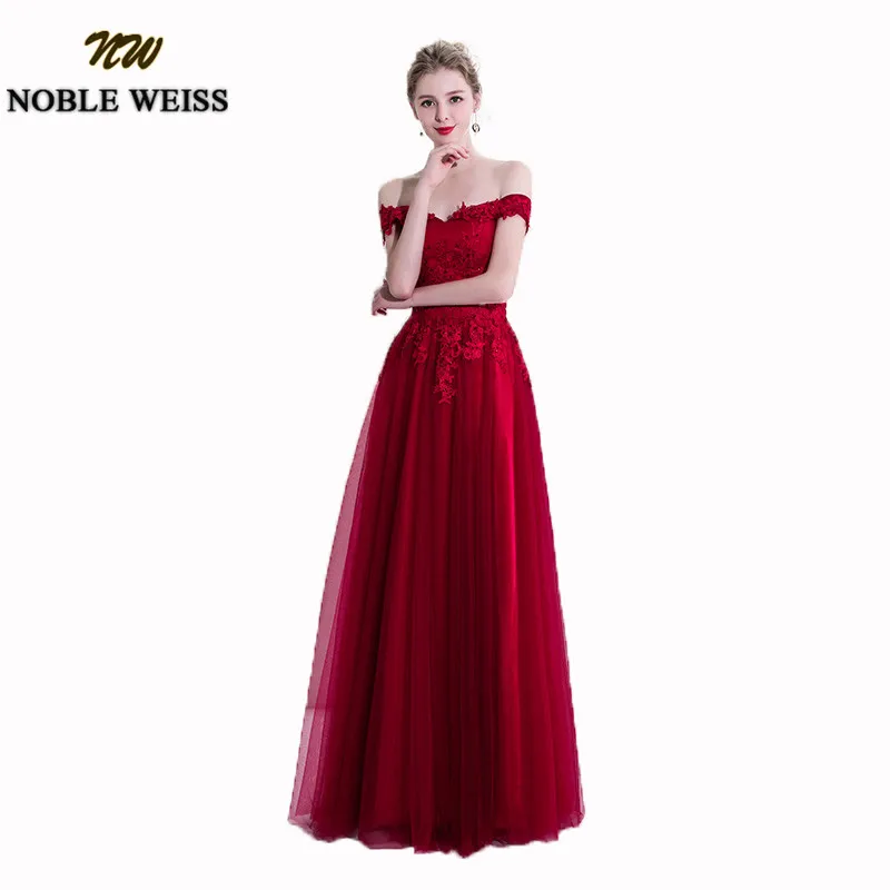 

NOBLE WEISS Gorgeous Red Lace Prom Dresses Tulle Customized A-Line Formal Floor Length Vestido de formatura longo Free Shipping