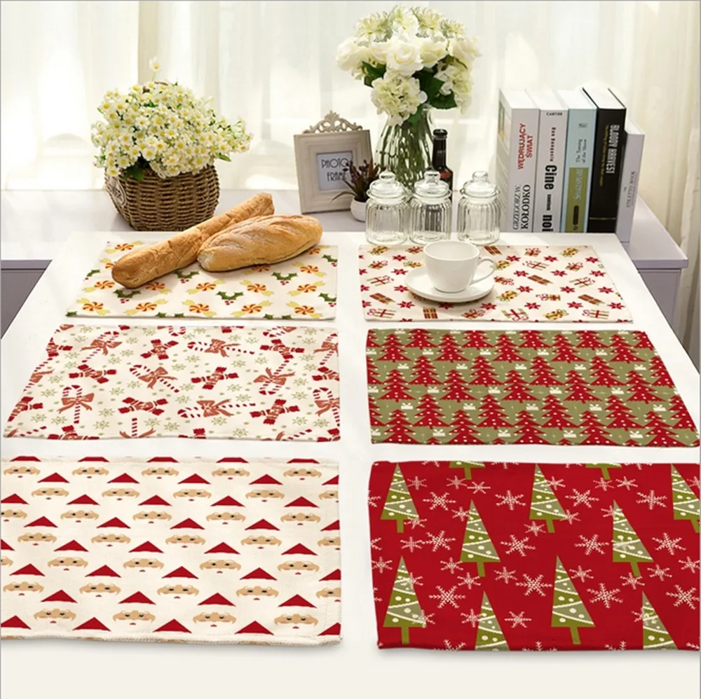 Home Decor Christmas Tree Placemat Linen Fabric Table Mat Dishware