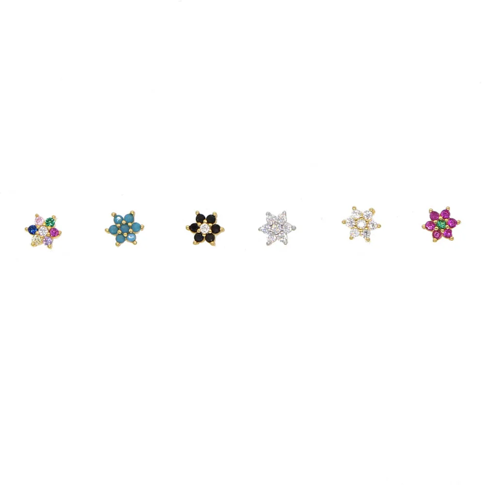 Весенний Дизайн Крошечные 5-6 мм Цветок серьги-гвоздики Красочные цветы Минимальный Нежный девушка Женщины Серьги 925 серебро