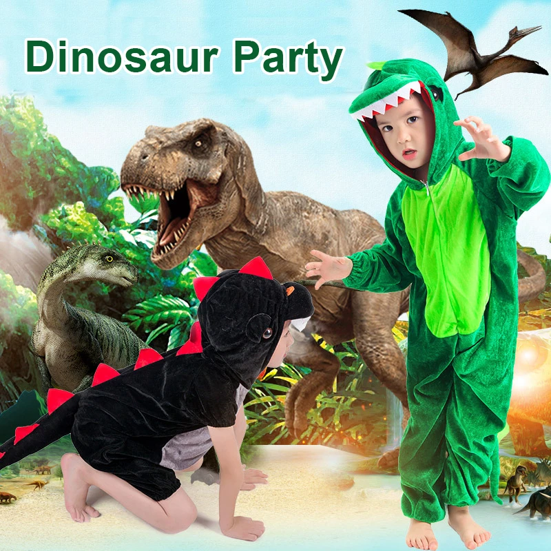 

Dinosaur Party Supplies Halloween Costume For Kids Animal Hooded Jumpsuit Dinosaur Costume Velvet Black/Green Cosplay Costume