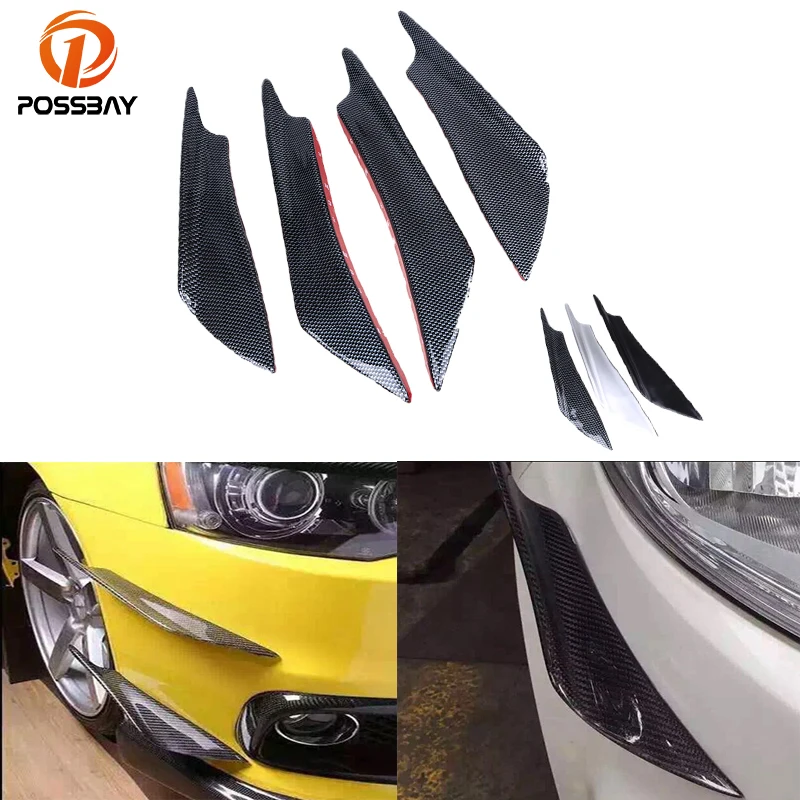 

POSSBAY 4x Imitation Carbon Fiber Front Bumper Lip Diffuser Splitter Fins Body Spoiler Canards Valence Chin Car Bumper Protector