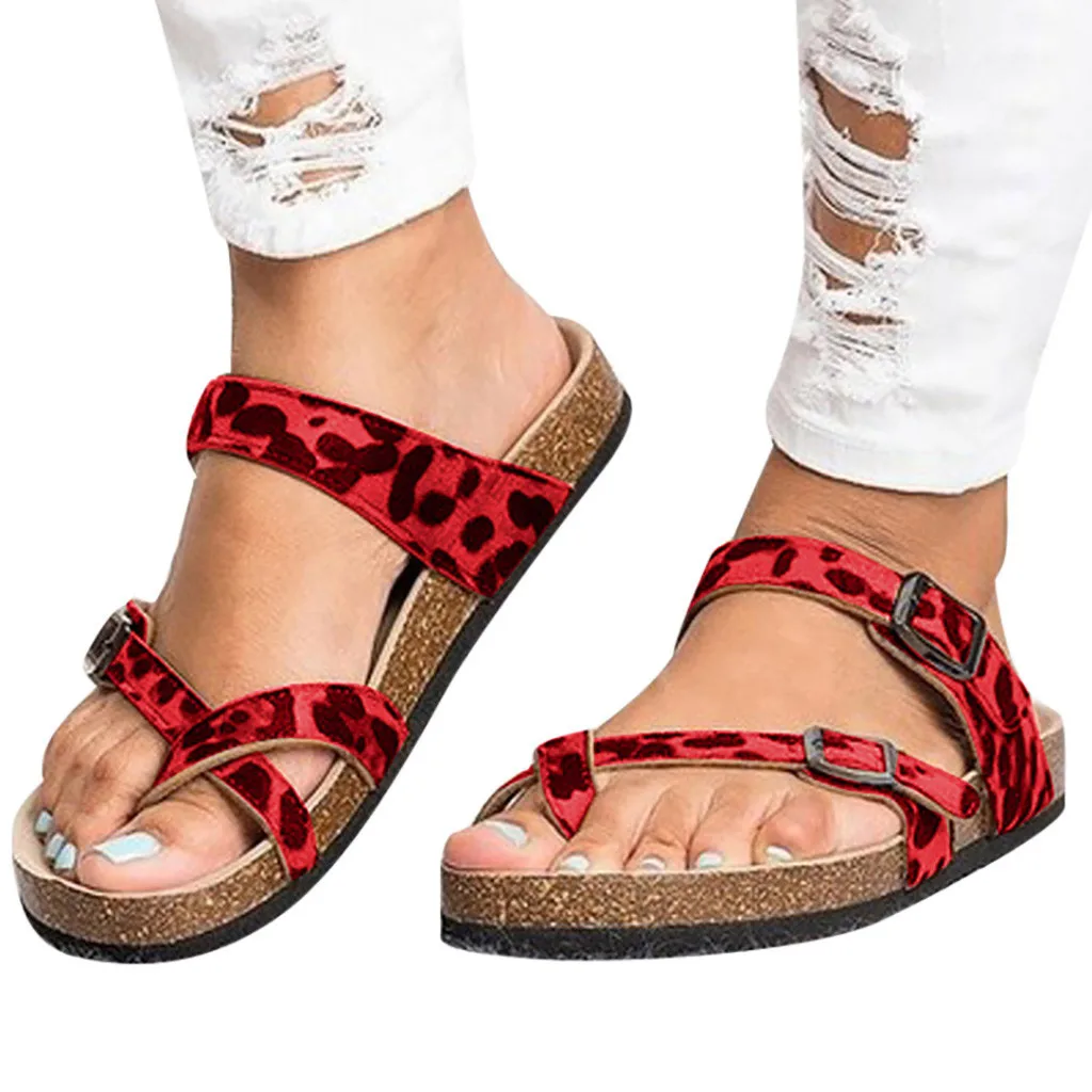 

SAGACE Retro 2019 Women Ladies Fashion Slippers Women's Leopard Print Flats Sandals Beach Shoes Thick-Soled Cork Slippers