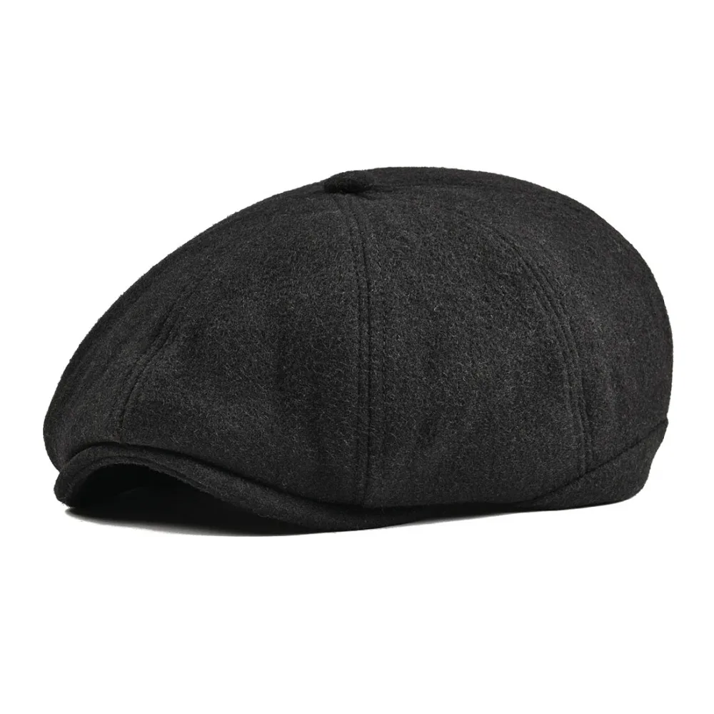 Woven Tweed Wool Black Newsboy Cap Men Beret Women 8 Panel Country Baker Boy Hats Caps Flat Hats