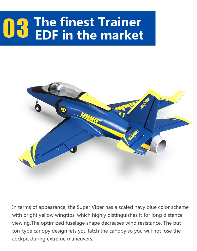 no Radio, Battery, Charger Rochobby 70mm Ducted Fan EDF Super Viper Navy Blue Trainer RC Airplane Jet 6S PNP