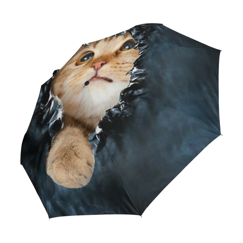 Folding Umbrella Genuine Brand Folding Umbrella Rain Women Automatic Sun Umbrellas Anti UV Cute Cat Pattern Sunscreen Beach Parasol