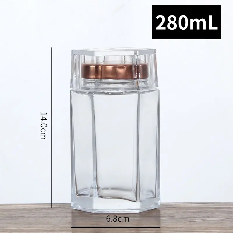 10pcs 280ml Empty Hexagon/Round Glass Jars With Gold/Silver Lids Honey Glass Storage Bottle jar Spice Pickles Sugar Home Jar 2