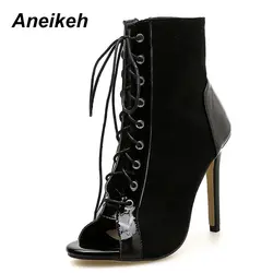 Aneikeh/Женская гладиаторская обувь с перекрестной шнуровкой обувь для вечеринок офисные туфли-лодочки леди Stielttos Модная обувь на высоком