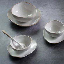 Нордическая керамическая посуда неправильная рисовая миска для десерта салатник приправа миска плоская тарелка блюдо и тарелки наборы