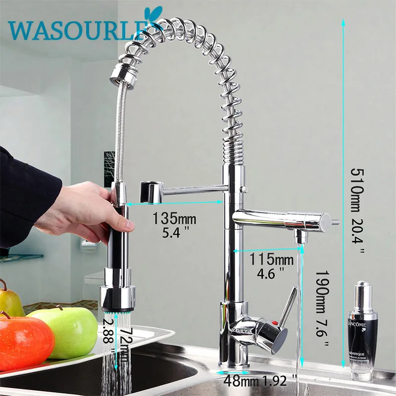Wasourlf Kitchen Brass Faucet Chrome Plated Single Handle Pull Out