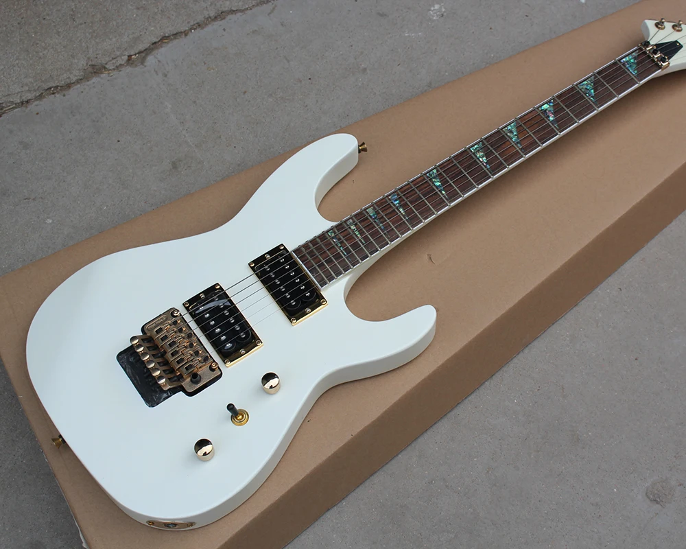 

Factory Wholesale White Body Electric Guitar with Floyd Rose,2 Pickups,Abalone Frets Inlay,Gold Hardwares,Offer Customized