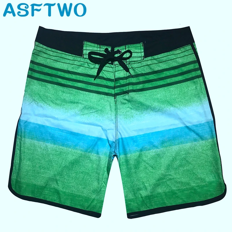 

ASFTWO Elastic Fabric Surfing Shorts Mens Bermuda Beach Pants Quick Dry Board Shorts Trunks Male Swim Water Sports Shorts