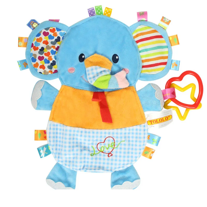 Детская плюшевая кукла, полотенце, мягкая скот, свинья, Лев, слон, игрушка для младенцев, кукла с резиновым кольцом, игрушка для детей, подарок для мальчиков и девочек - Цвет: Elephant