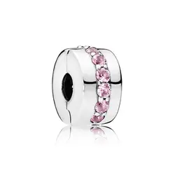 Новый 100% Серебро 925 пробы 1:1 натуральная Gem 791972PCZ розовый Сияющий клип Fit DIY браслет оригинальный для женщин Свадебные Винтаж
