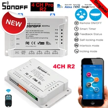 Sonoff 4CH Pro R2 умный Wi-Fi светильник 4 комплекта 3 режима работы инчинг интерлок домашняя Автоматизация работает с Alexa Google Home